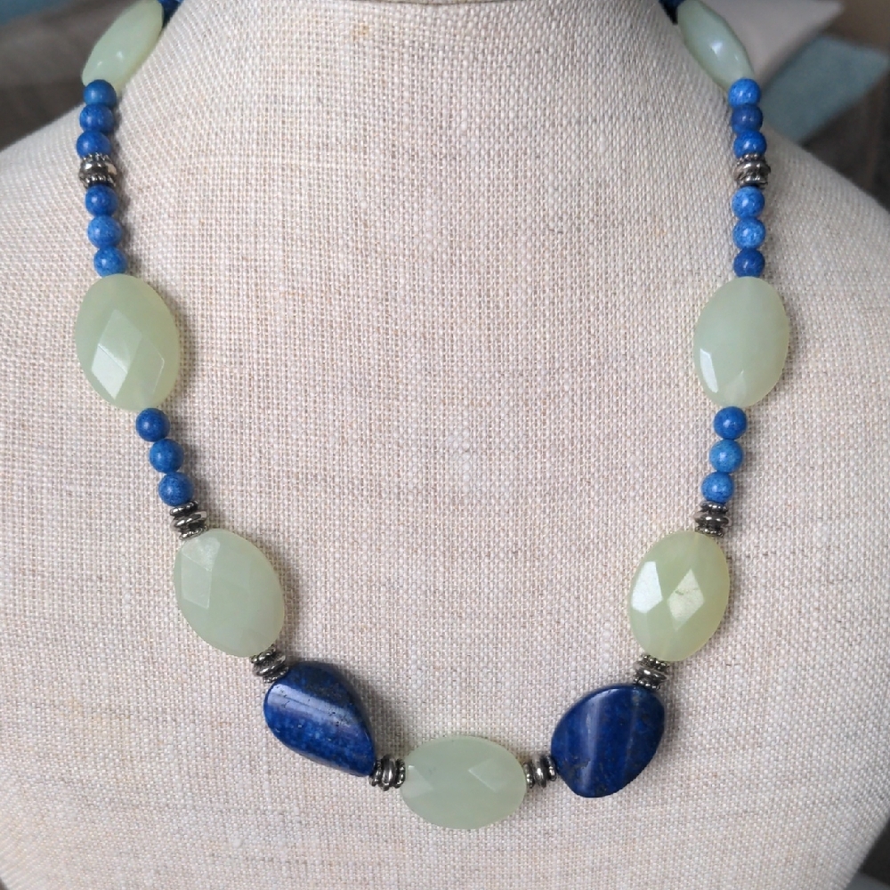 New Multi Color Gemstone Necklace. Lapis Lazuli,Green Aventuriine, Blue Sodalite